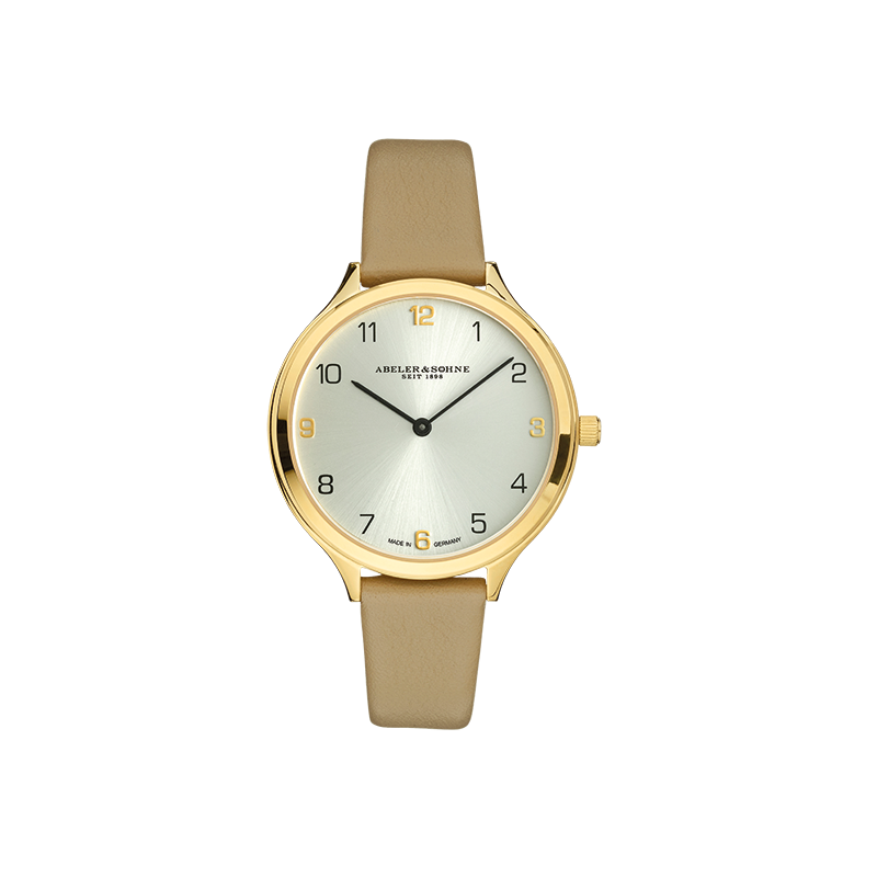 Elegante Damenuhr mit goldfarbenem Gehäuse