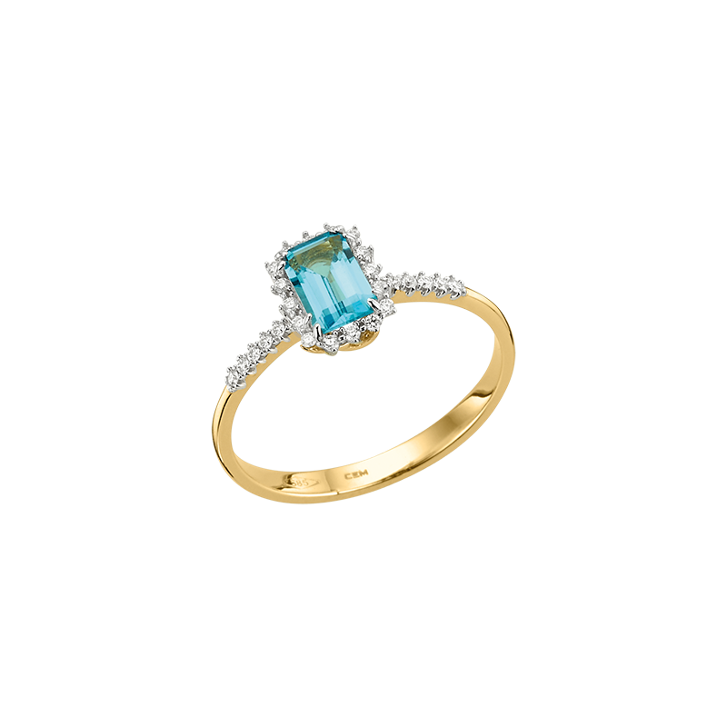 Damenring mit Blautopas und Brillanten