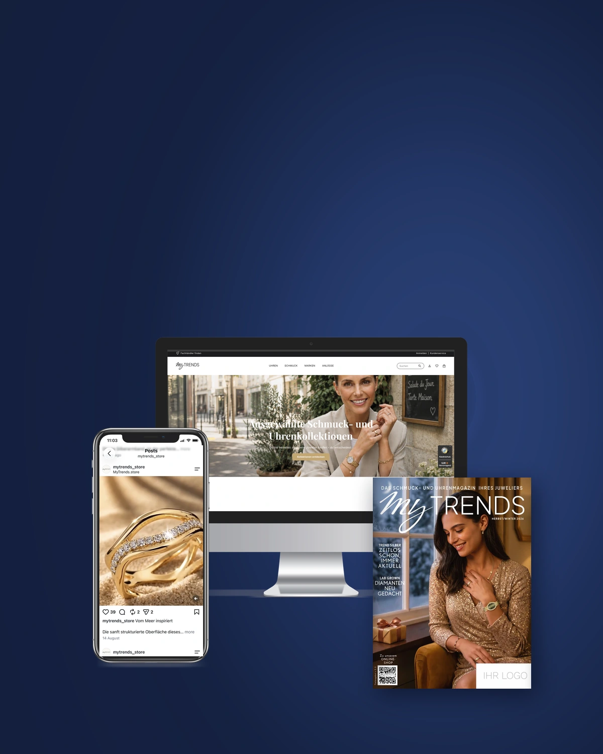 Onlineshop, Instagram-Beitrag und myTRENDS-Magazin – Marketingmaterial für den Fachhandel