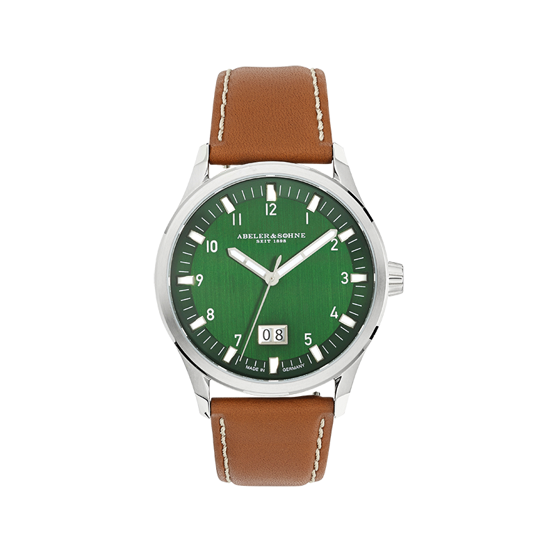 Herrenuhr mit grünem Zifferbaltt &  Lederarmband
