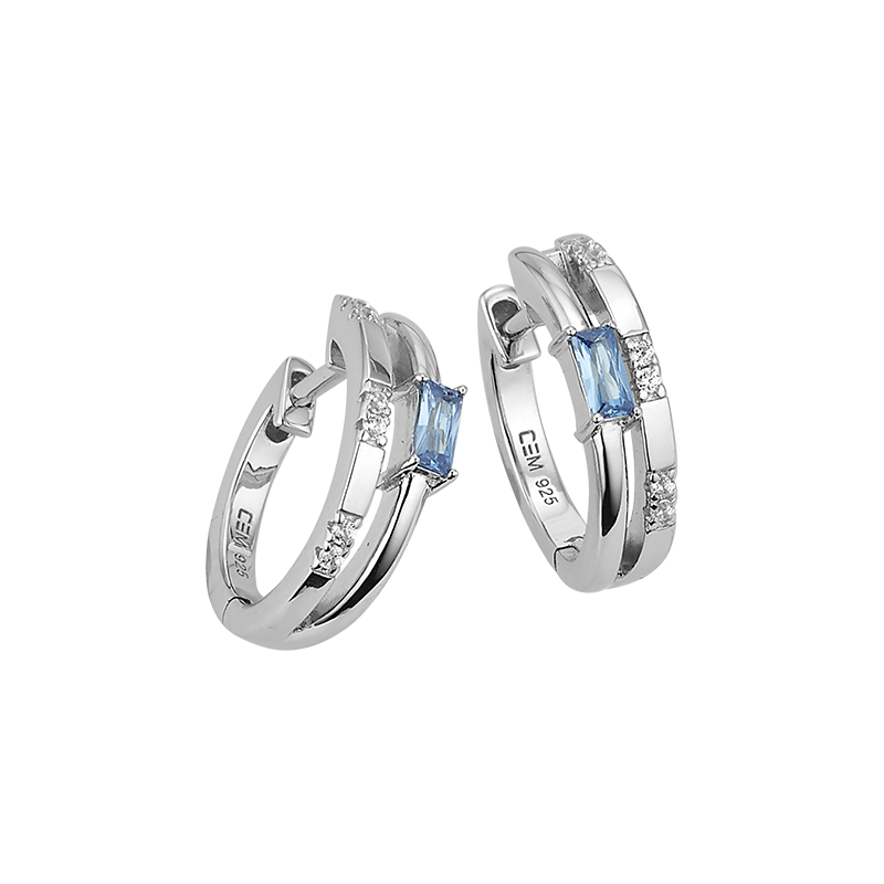 Scharniercreolen 925/- Silber Zirkonia blau und weiß